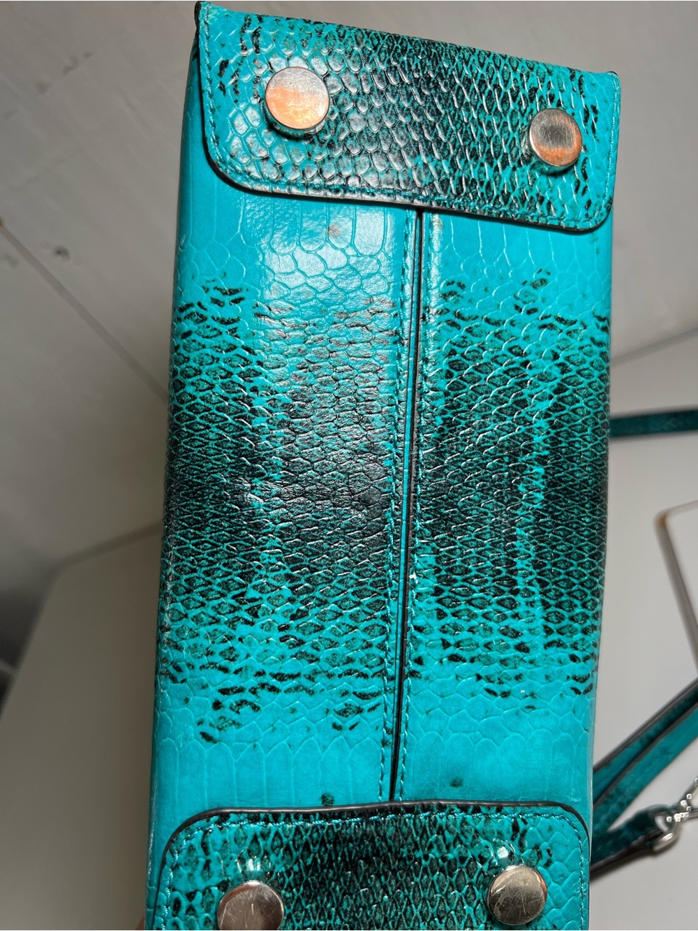Michael Kors Teal Turquoise Snake-Embossed small handbag purse with strap MK bag - Picture 5 of 8